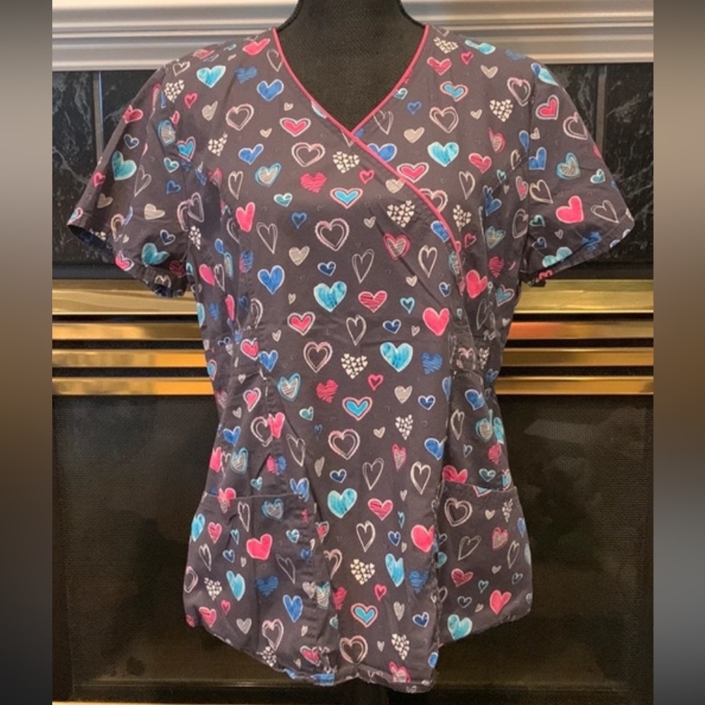 Code Happy Multi Hearts Scrub Top